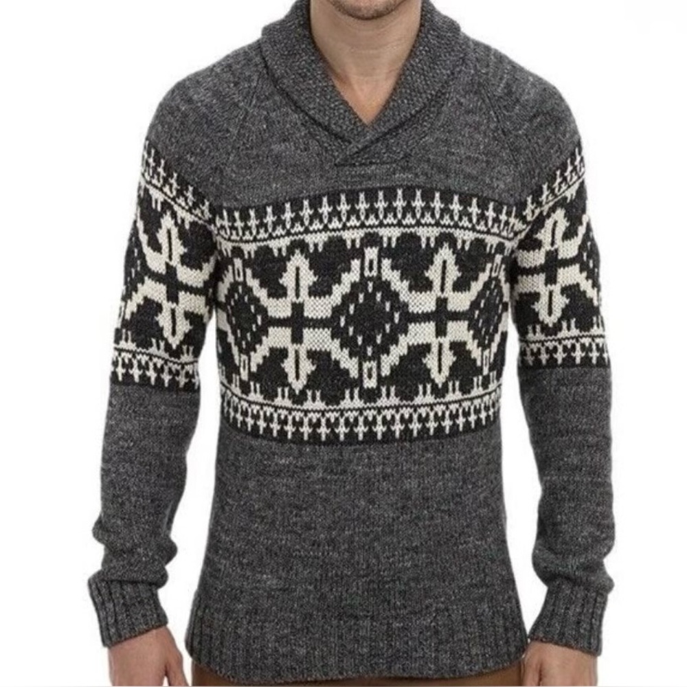 Lucky Brand Black label men’s Fair Isle crossover collar sweater LIKE NEW L